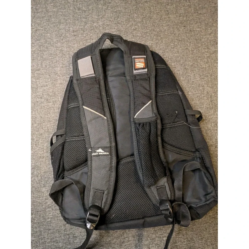 High Sierra Backpack Black Gray Suspension Strap System School Book Bag Hiking